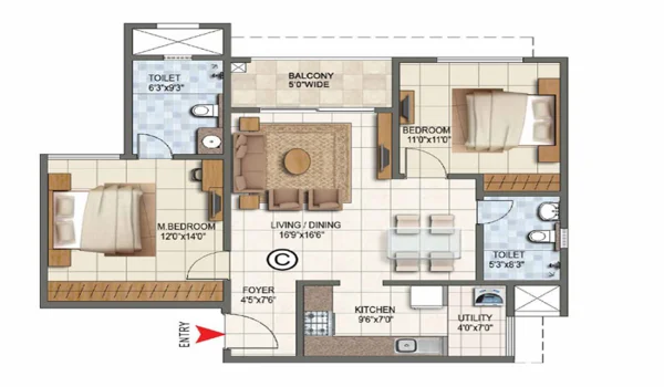 Featured Image of Prestige Falcon City Chennai 2 BHK Floor Plan