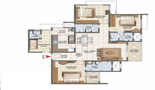 Featured Image of Prestige Falcon City Chennai 3 BHK Floor Plan